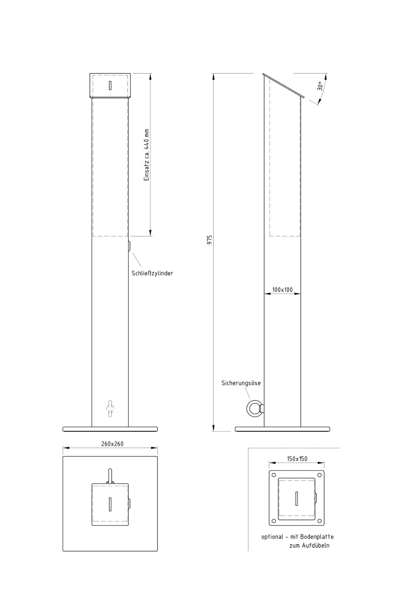 HISKA Spendensäule | Spendenbox | Stehende Offerte Säule | abschließbar | Wohltätigkeit | freistehend Innenbereich