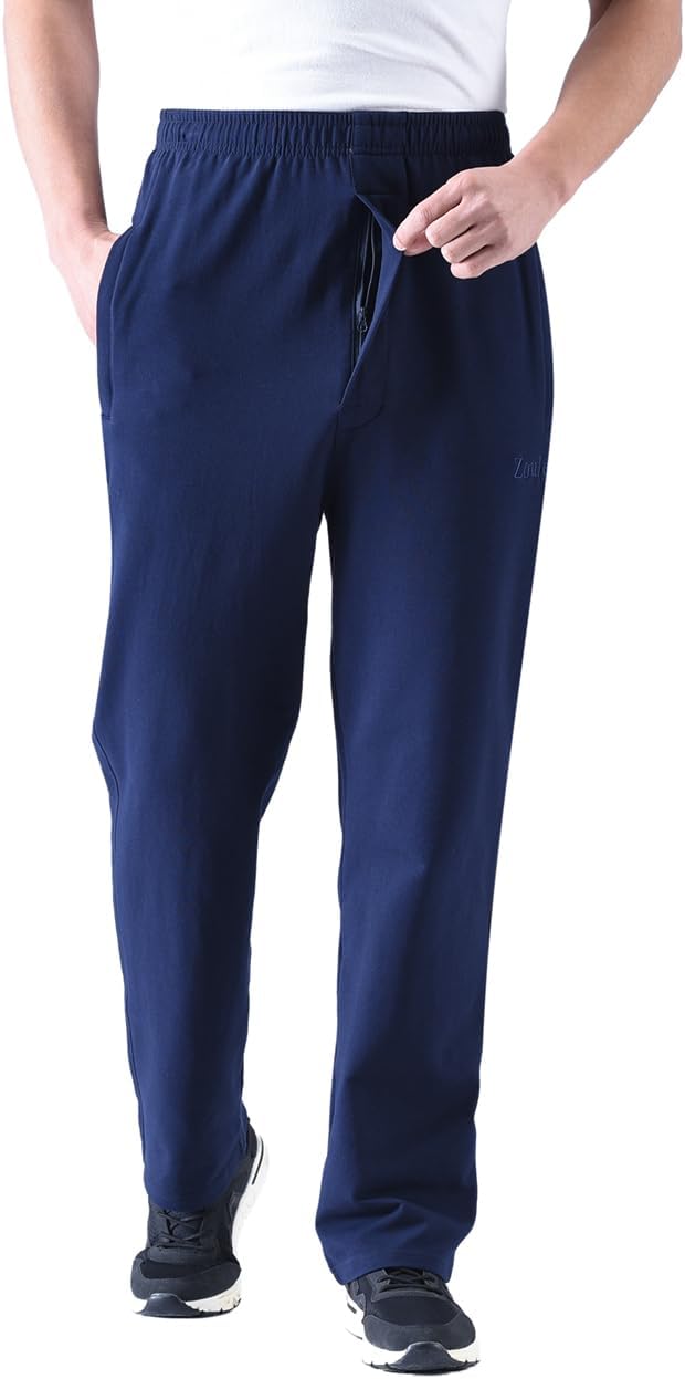 Zoulee Men's Casual Cotton Jogger Sweatpants Zipper Front Pants - Image 5
