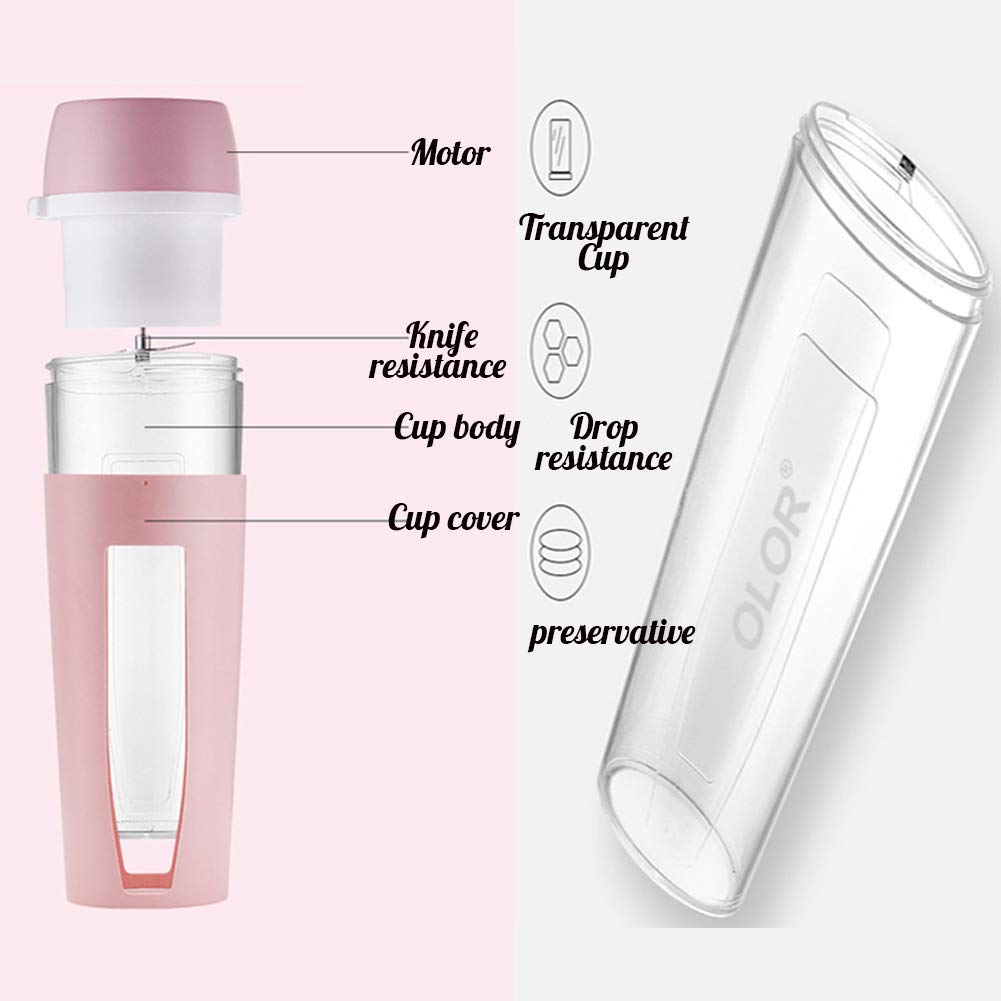 Przenośny blender, koktajle i koktajle kubek sokowirówki, do domowego biura sportu podróży na zewnątrz, ładowany przez USB, różowy