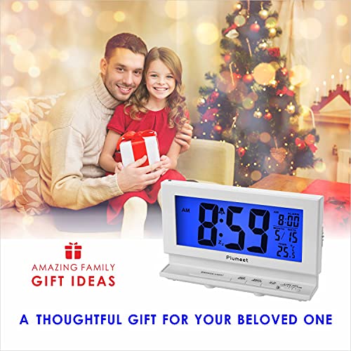 Plumeet Smart Night Light Digital Alarm Clock With Indoor Temperature, Battery Operated Clock Digital Display For Bedrooms, Desk Bedside Gifts Clock (White) #TOP5