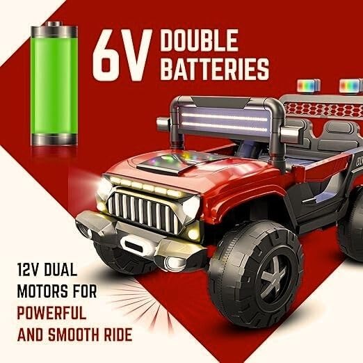 Image of Kawaii Kids Battery Operated Electric Car for Kids Rideon Jeep with Remote Control, USB, Bluetooth and Windshield Lighting, for Kids 1 to 5 Years (Thar, Red)