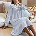 Doll Collar Pajamas for Women Long Sleeve Solid Flannel Nightdress Fashion Comfort Pajama Casual Home Midi Pjs Dress Blue