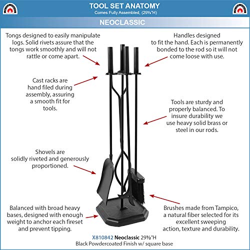 Minuteman International Neoclassic 5-piece Fireplace Tool Set, Black, Square Base - Thumbnail 6