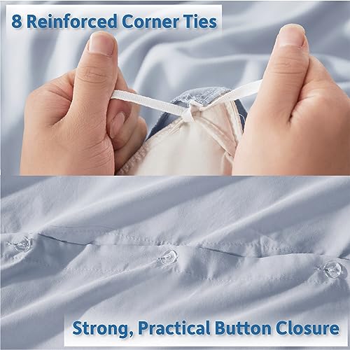 Nestl California King Duvet Cover Set with Comforter Insert - Ice Blue 4 Piece 104x98 Duvet Cover & 2 Pillow Shams with White Quilted Down Alternative Comforter, Ultra Soft, All Season