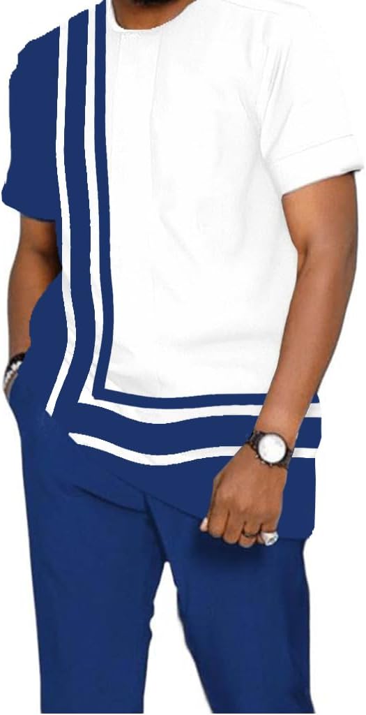 Kubsid Men Two Piece Outfits Casual Summer Short Sleeve Long Pants Set Vintage Tracksuit Beach Vacation