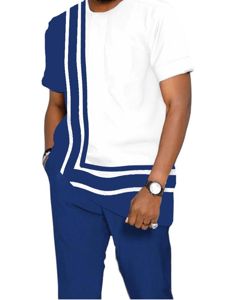 Men Two Piece Outfits Casual Summer Short Sleeve Long Pants Set Vintage Tracksuit Beach Vacation-image-36