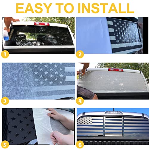 Image of Black American Flag Rear Window Decal for Trucks, SUVs & Cars (65x17 Inches) - Matte Black US Flag Sticker - Fits Pickup Trucks, Sedan Windows - UV Resistant, Easy to Install