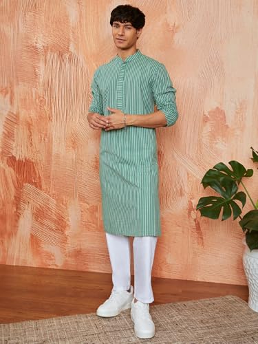Kurta pyjama en coton Vastramay vert 38 évite la chaleur en fête