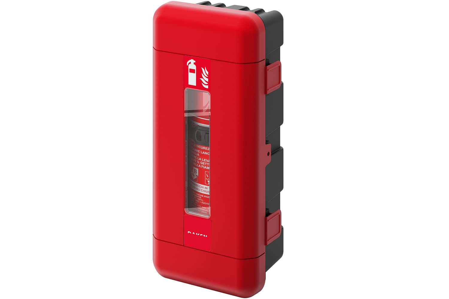 DAKEN Caja para extintor 6/9kg REGON 82130 Armario Porta extintor Grande para camión Remolque y Furgoneta Color Rojo Dimensiones 715 x 335 x 240 mm con Ventana de inspección