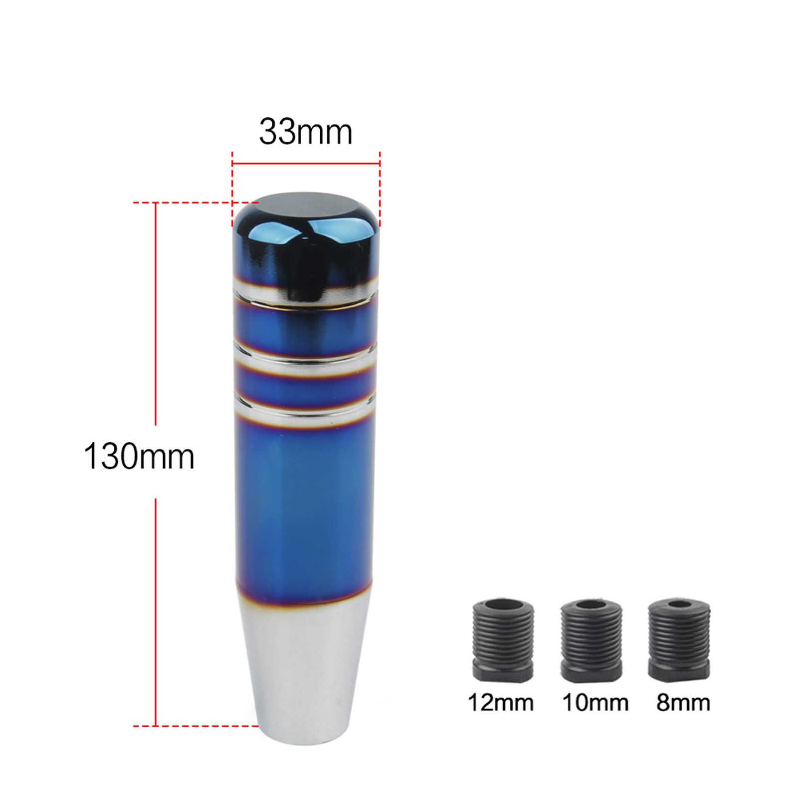 Alu Schaltknauf 13cm - Universal Mit 3 Adaptern Für 8/10/12mm Schalthebel (Blau)