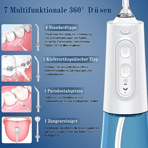 SURFOU Munddusche Kabellos Water Flosser for Teeth, Elektrische Zahnzwischenraumreiniger Oral Irrigator Zahndusche Wasser Zahnreiniger, Elektrisch Zahnseide Wasserflosser für Zähne – Bild 5