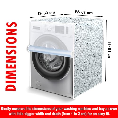 Image of The Furnishing Tree Waterproof and Dustproof PVC Washing Machine Cover Front Loading Compatible for LG, 7 Kg & 7.5Kg, CM-(60x63x81), Floral Pattern Bright Grey
