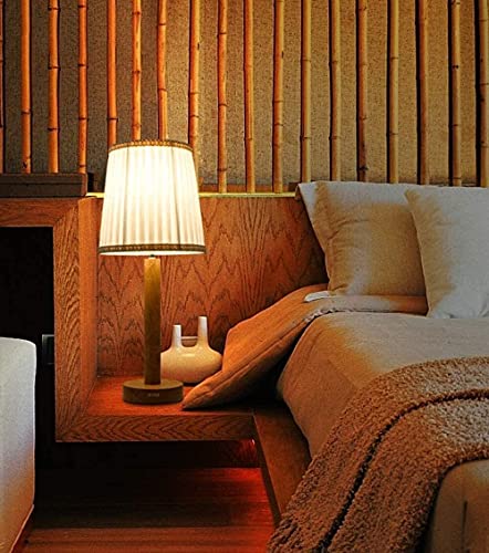 Lampe de chevet de chambre simple en bois de caoutchouc brun
