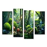 Taille: 130x80cm - 4 Panneaux islandburner Tableau sur toile belle forêt magique grands arbres de conte de fées grande végétation peinture nu Cadre Affiche Poster Murale Tableaux