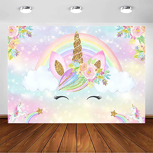 Avezano Avezano - Telón de fondo de unicornio arcoíris para niñas, telón de fondo de cumpleaños de unicornio, colorido floral, baby shower, fiesta de cumpleaños, decoración de fondo de fotos,