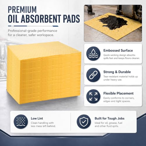 Image of Hoolerry 100 Pcs Oil Absorbent Pad for Spill, 12 x 15 Inch, Yellow