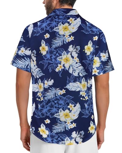 Image of Men Hawaiian Shirt Short Sleeve Summer Beach Button Down Shirts with Pocket