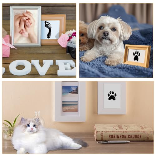Romon Baby Handabdruck und Fußabdruck Set, 3 Pcs Fußabdruck Baby,Geschenk zur Geburt, Abdruckset für Neugeborene 0-6 Monate, Set, Hund, Pfotenabdruck Katze, Clean Touch Stempelkissen (L)