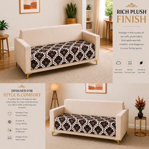 Image of Homerz Premium Printed Quilted Velvet Sofa Slip Cover Protector, Sofa Mat, Exact Size, Antislip Cover (Botanica, 2 Seater, Half)