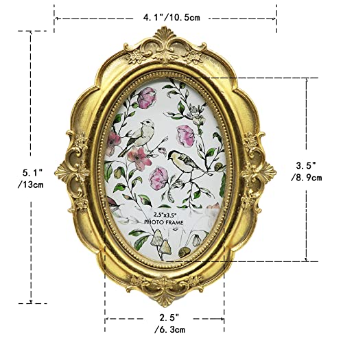 Blybh Vintage Oval Picture Frame 2.5X3.5 Retro Photo Frames, Tabletop & Wall Hanging Ornate Antique Picture Frame With High Definition Glass, Gold #TOP1