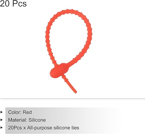 Miniatura 3 de MECCANIXITY Paquete de 20 bridas de silicona reutilizables de 6 pulgadas para el hogar, oficina, cocina, organizador de cables, color rojo