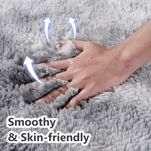8x10 ft Rug for Living Room Fluffy Grey White Shag Rug Non-Slip Area Rugs Carpet for Bedroom Nursery Kids PlayRoom Dorm Office Indoor Modern Plush Carpets