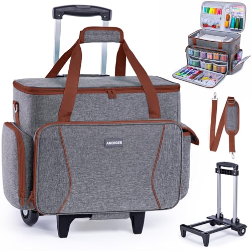 AMOIGEE Rolling Sewing Machine Case with Wheels – Sewing Machine Bag with Detachable Wheels Frame