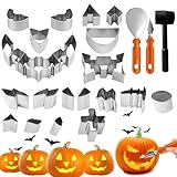 Halloween Kürbis Schnitzset 24 Stück Kürbis Schnitzmesser Edelstahl Kürbisschnitzwerkzeuge DIY Kürbis Schnitzen Schnitzwerkzeuge Pumpkin Carving Set für Erwachsene und Kinder Halloween Dekoration