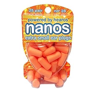 HEAROS Nanos NRR 28 Noise Cancelling Foam Ear Plugs – Extra Small Hearing Protection for Petite Ears – Ideal for Sleeping snoring Travel Concerts Sports Events and Shooting (25 Pairs)