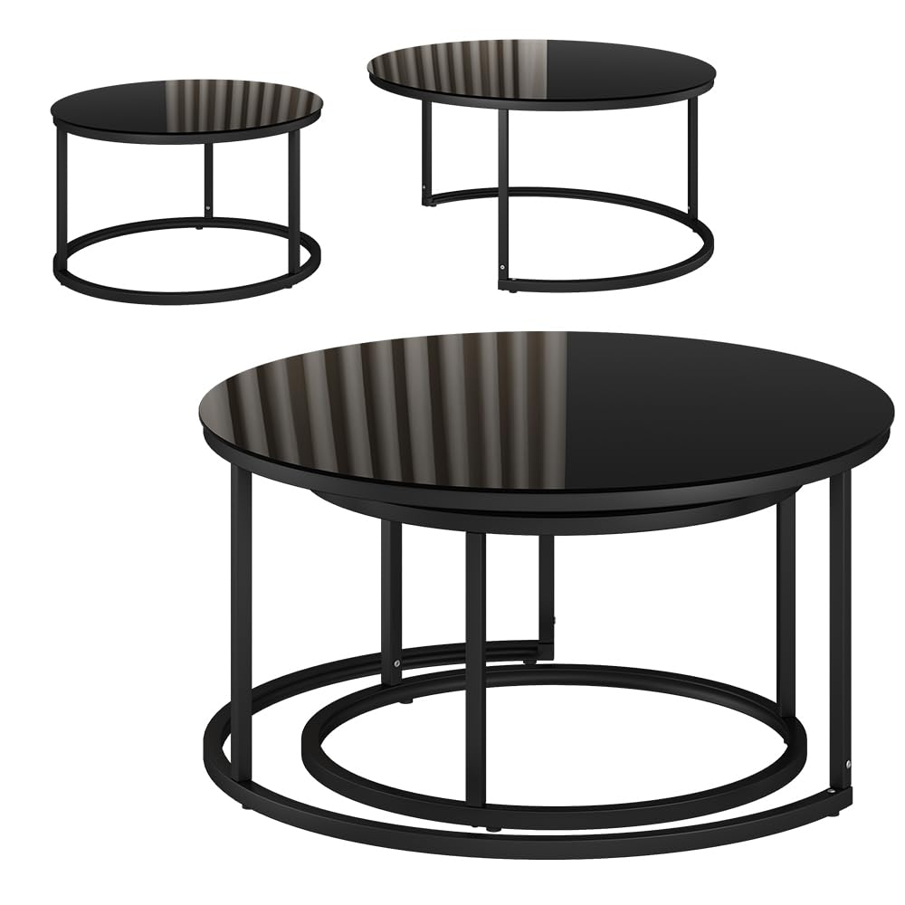 Vicco Conjunto de Mesa de Centro Montreal, Negro Brillo Intenso, 77 x 77 cm 2 Partes, Plegable para Ahorrar Espacio y combinable de Forma versátil