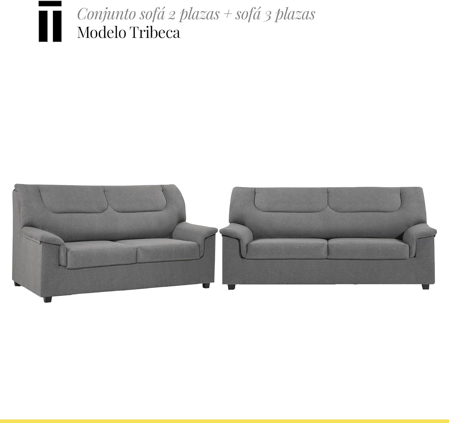 SHIITO | Modelo Tribeca - Conjunto con Sofa 3 Plazas + Sofá 2 Plazas | Máximo Relax y Confort | Color Gris