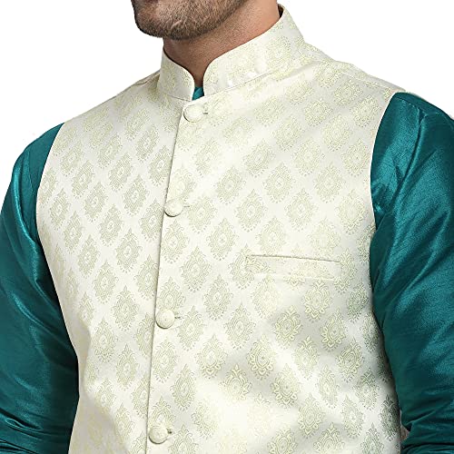Image of SAIFOO Men's Kurta Pyjama & Printed Nehru Jacket Set.