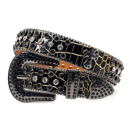 Ceinture punk PU pour jean robuste homme noir style hip hop strass