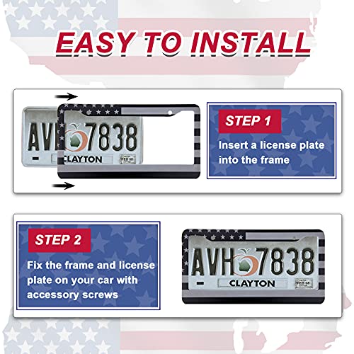 American Flag License Plate Frame - Airxwills Black American License Plate Frame, 2 Packs Universal Aluminum License Plate For Front And Rear Car Tags. #TOP4