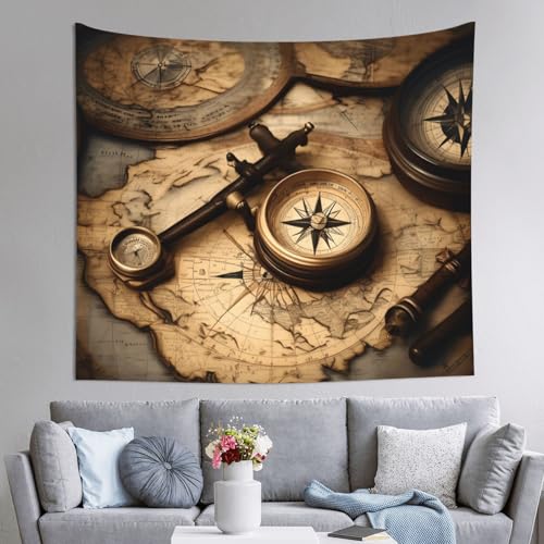Vieille carte du monde imprimée sur grande tapisserie EdWal style voyage vintage
