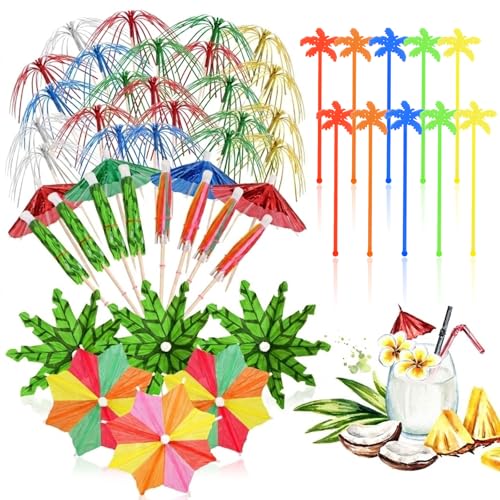 100 Pcs Cocktail Accessories for Drinks Plastic Cocktail Glasses Decorations Drink Umbrellas Stirring Stirrers for Summer Beach Party Drink Food Decorations