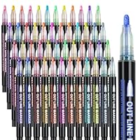 iaHOME Glitter Pens Outline Pen, 48 Double Line Outline Pens Metallic Markers Pens for Arts and Crafts, DIY Projects, Greeting Cards, Gifts for Teenage Girls
