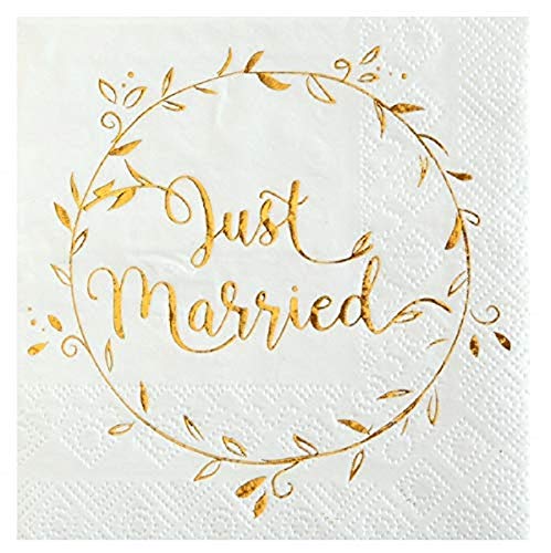 49 Teile Hochzeits-Deko-Set JUST MARRIED weiß & gold - Hochzeits-Deko Tisch-Dekoration Luftballons Teller Becher ServiettenTischläufer JGA Zubehör