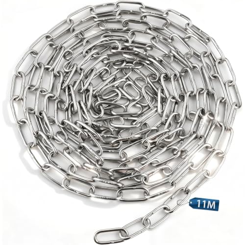 msymsyu Cadena de metal de 11 m, cadena de acero inoxidable, 1,5 mm, cadena de eslabones de 1 pieza, cadena de metal, cadena de acero inoxidable para ropa sucia, columpios, sillones colgantes, cadena