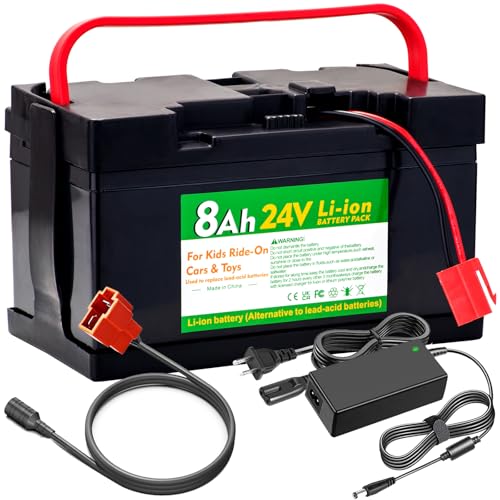 UNIKARO 24V 7Ah/8Ah Lithium-Ion Battery with Charger, Replacement for Huffy Torex UTV 4X4 Kids Ride-On Car, Black