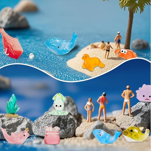 Image of Exasinine 67pcs Mini Resin Ocean Animal Figurines Luminous Mini Resin Animals Decorations for Micro Landscape Aquarium Fish Tank Fairy Garden DIY Craft Accessories