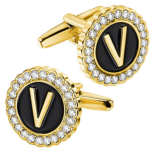 Hawson Cufflinks For Men 18K Gold Or Silver Color(A-Z Initial) Suitable For French Cuff Shirt And Dress Shirt, Men's Fashion Accessories Wedding Day Wearing, Men’s Jewelry Or Gifts For Him, Birthday Anniversary Father Day Gifts #TOP22