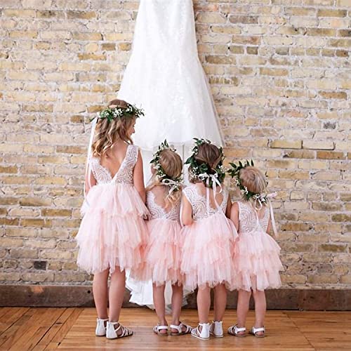 Topmaker 58-5V75-PY2H Toddler Girls Baby Girl Lace Back Tiered Tutu Tulle Flower Girl Dress Baby Girl Clothes Pink Dress  thumb #7