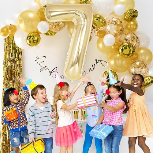Image of Champagne Gold Large Number 7 Balloon, 40 Inch Light Gold Foil Helium Number Balloons, Giant Mylar Number 7 Balloons for 7 Years Old Birthday Party Anniversary Decorations