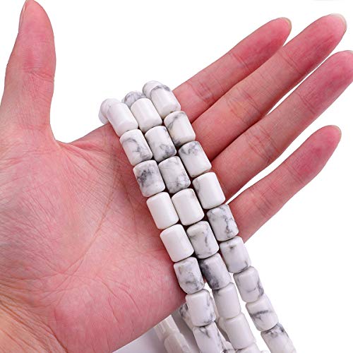 BEADIA Natural White Howlite Cylinder Stone Loose Semi Gemstone Beads for Jewelry Making 10mmx14mm 38cm