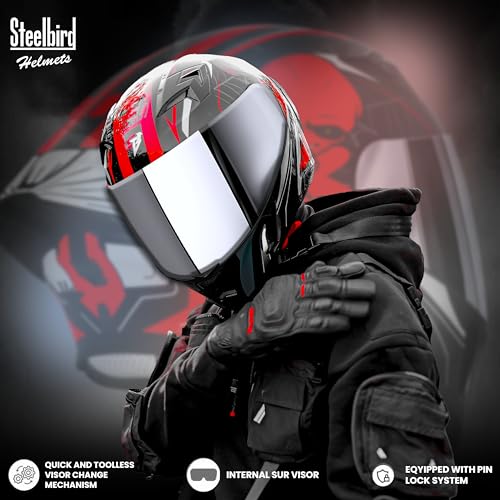Image of Steelbird SBA-20 Strange ISI Certified Flip-Up Graphic Helmet for Men with Inner Silver Sunshield