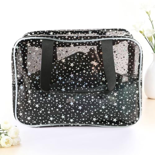 Nbippioiwiptransparent Pvc Large Capacity Star Pattern Cosmetic Bag, Waterproof Portable Swimming Bag With Zipper Handle, Beach, Fitness Travel, Men'S And Women'S Multifunctional Storage Bag