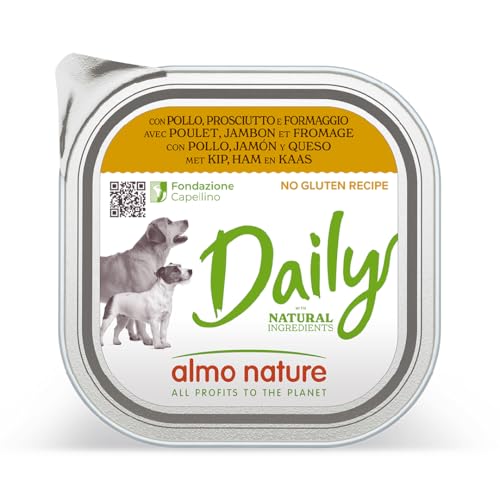 almo nature Daily con Pollo, Prosciutto & Formaggio - Ricetta Senza Glutine - Cibo Umido per Cani Adulti - Pacco da 9 x 300 g