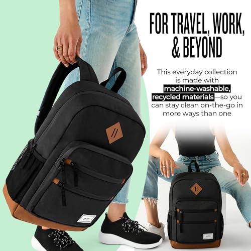 Solo New York Laptop Backpack for Women & Men -Carry On Bookbag for Travel & Work, Lightweight Bag, Side Mesh Pockets, Fits 15.6" Computer - Re:Fresh, Black4