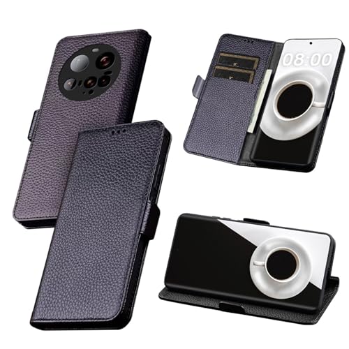qichenlu Echtleder Handytasche Schwarz Magnet Wallet Case für Xiaomi 15 Ultra,Rindsleder Geldbeutel Klapphülle mit Kartenfächer Ständer